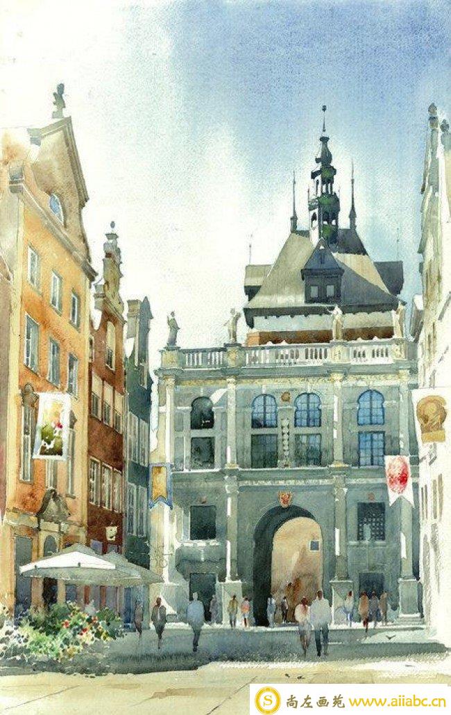 水彩风格欧洲城市建筑与风景绘画 插画师Michal Suffczynski_