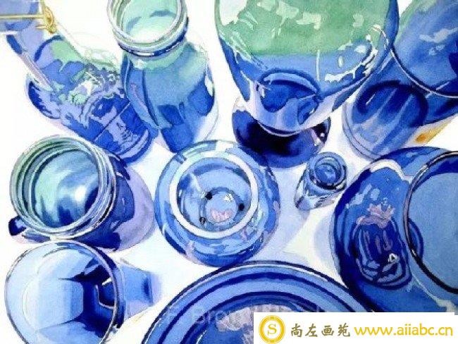 玻璃器皿水彩画 完美的玻璃质感表现水彩画图片_