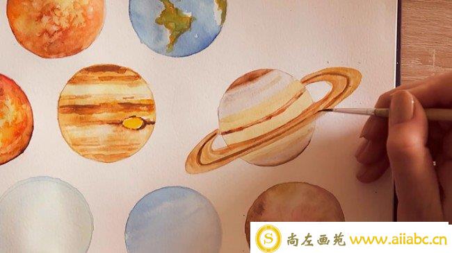 【视频】很简单可爱的太阳系行星水彩画手绘视频教程 星球的简单画法_