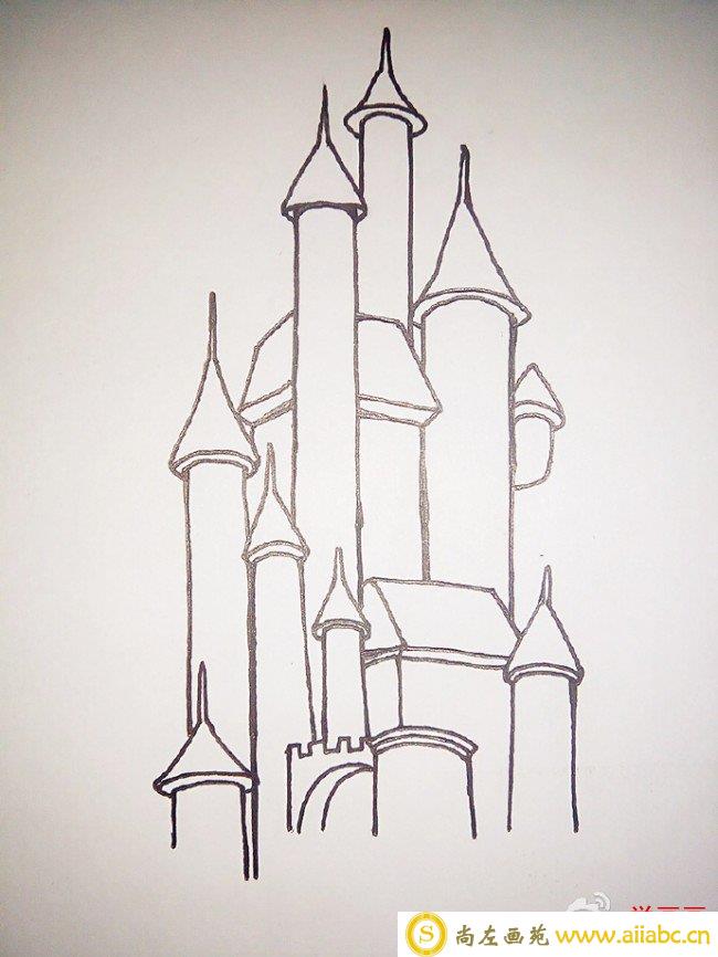 漂亮的城堡简笔画教程图片 城堡简笔画怎么画 城堡的画法 水彩城堡上色卡通画_