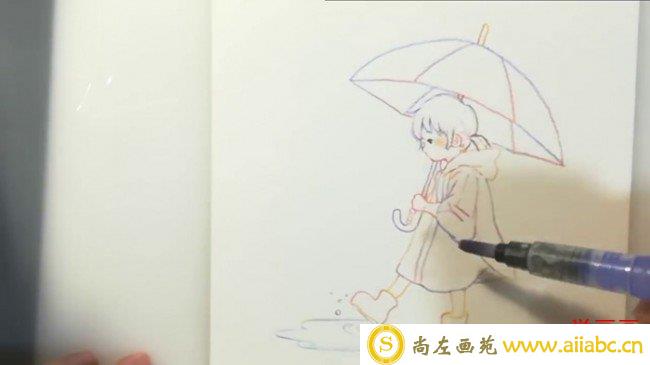 【视频】很适合新手练习的水彩手绘视频教程 速涂好看打伞的小女孩水彩画_