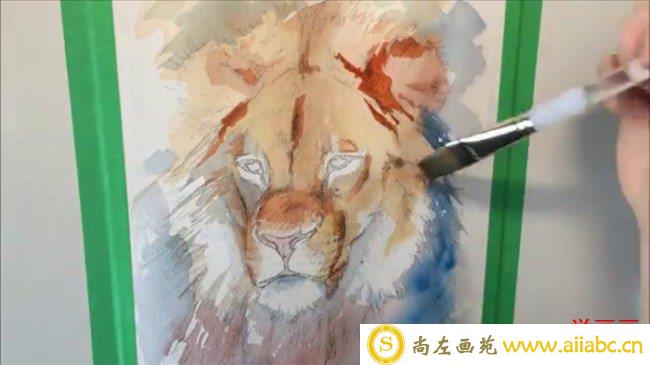 【视频】好看有威严的狮子水彩手绘视频教程 教你画狮子水彩画 头部重点_