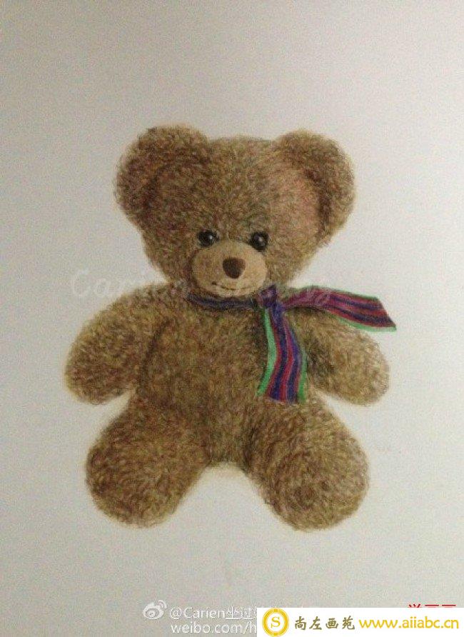 写实泰迪熊熊娃娃彩铅画教程图片 小熊娃娃的彩铅画画法_