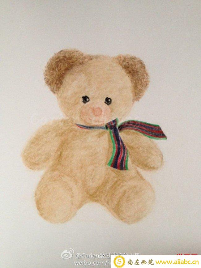 写实泰迪熊熊娃娃彩铅画教程图片 小熊娃娃的彩铅画画法_