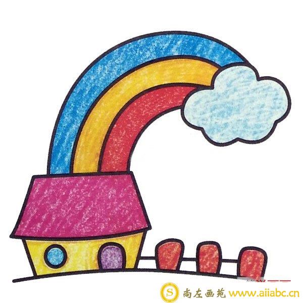 儿童简笔画彩虹风景彩色图片