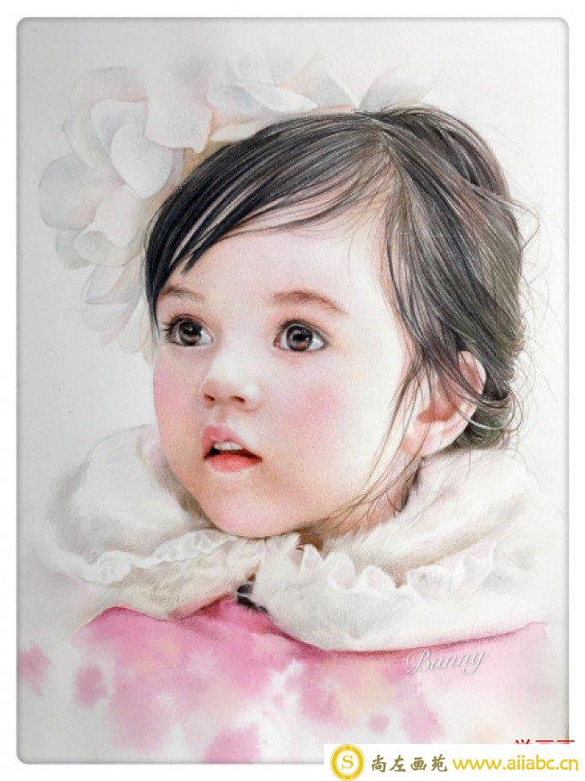 可爱粉嘟嘟的小女孩头像彩铅画教程图片 精美逼真的小女孩彩铅画肖像_
