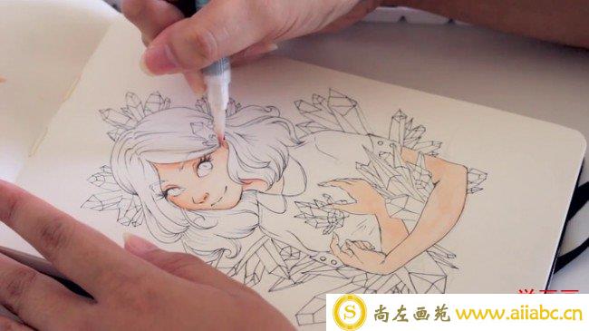 【视频】超美的水晶森系女孩水彩手绘视频教程 很仙的女生_