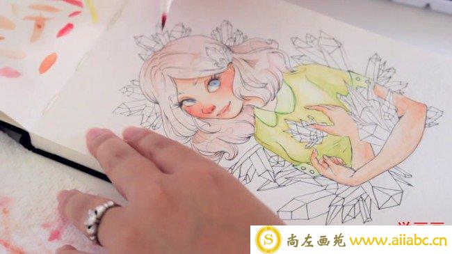 【视频】超美的水晶森系女孩水彩手绘视频教程 很仙的女生_