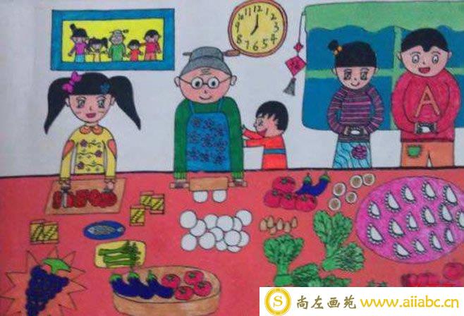 过年一家人包饺子主题儿童画欣赏：我学会了包饺子