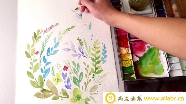 【简单花卉植物水彩】很简单的植物树叶水彩花卉画法 小清新叶子水彩画怎么画_