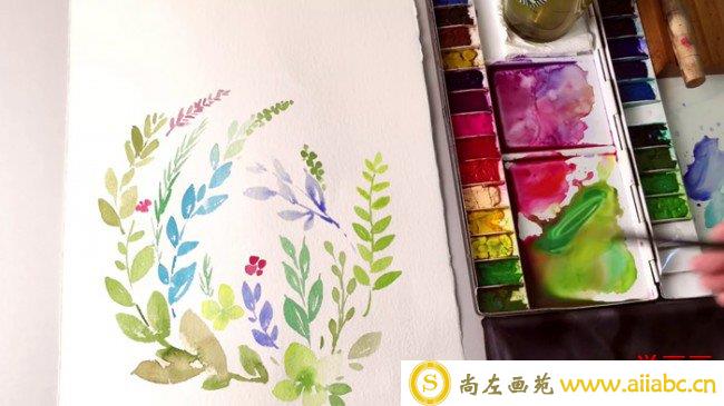 【简单花卉植物水彩】很简单的植物树叶水彩花卉画法 小清新叶子水彩画怎么画_