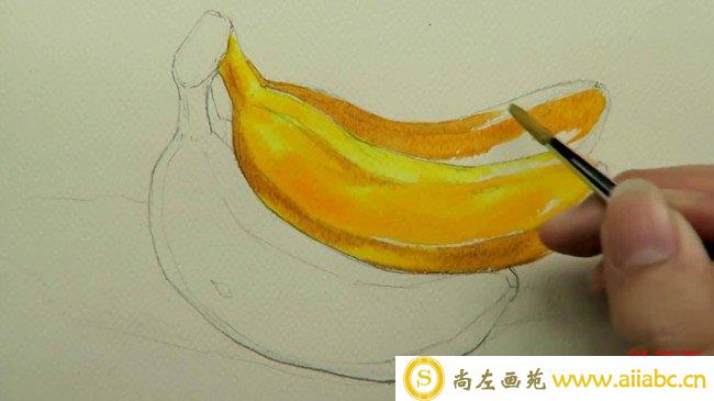 【视频】简单真实的香蕉水彩手绘视频教程 一串黄香蕉的画法_