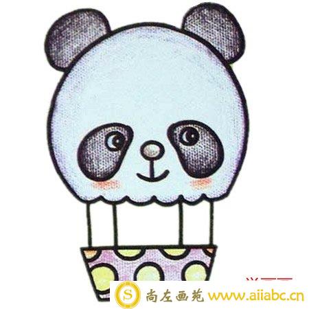 熊猫造型热气球简笔画彩色图片
