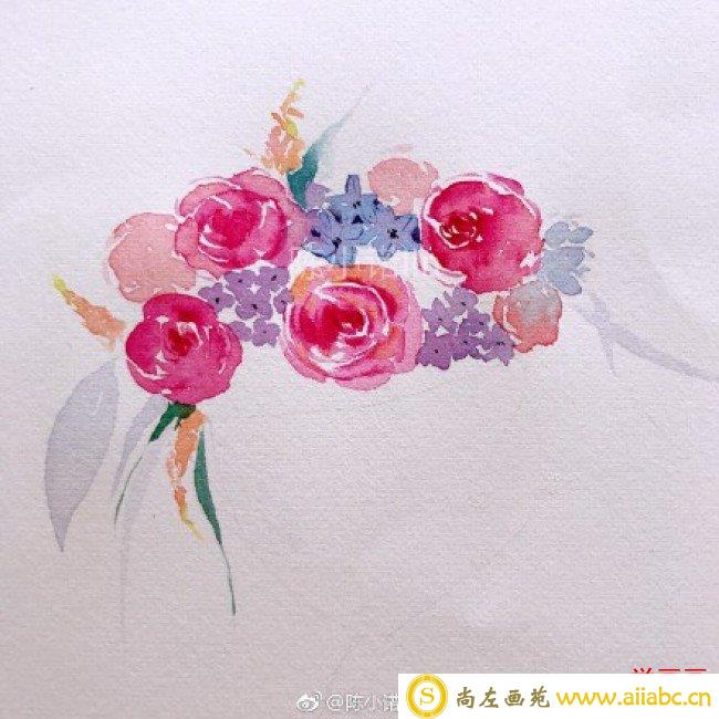 精美包装好的鲜花水彩画手绘教程图片 一束精美鲜花的水彩画画法 节日礼物_