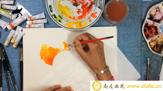 唯美多汁的水果橙子水彩手绘视频教程 夏季清新水彩绘_