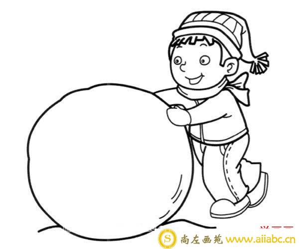 滚雪球的小男孩简笔画图片_滚雪球的小男孩怎么画
