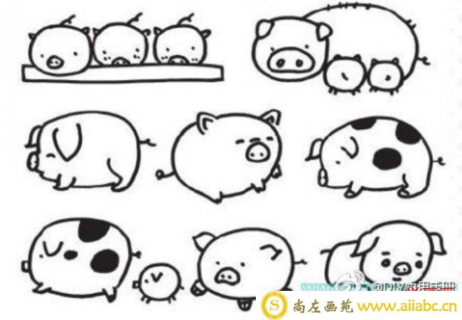 各种可爱的小猪简笔画画法教程 简单的猪的卡通画手绘画法_