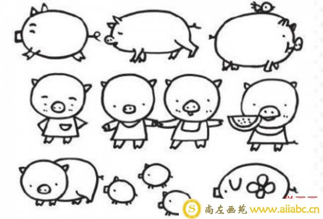 各种可爱的小猪简笔画画法教程 简单的猪的卡通画手绘画法_