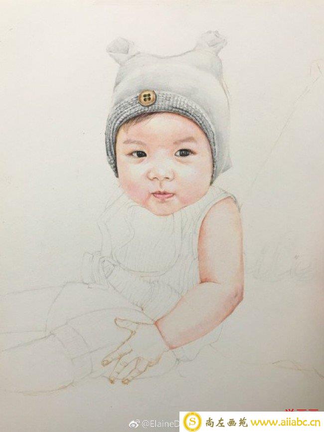 可爱萌的小宝宝彩铅画教程 手绘上色步骤过程 逼真小宝宝人物肖像彩铅画_