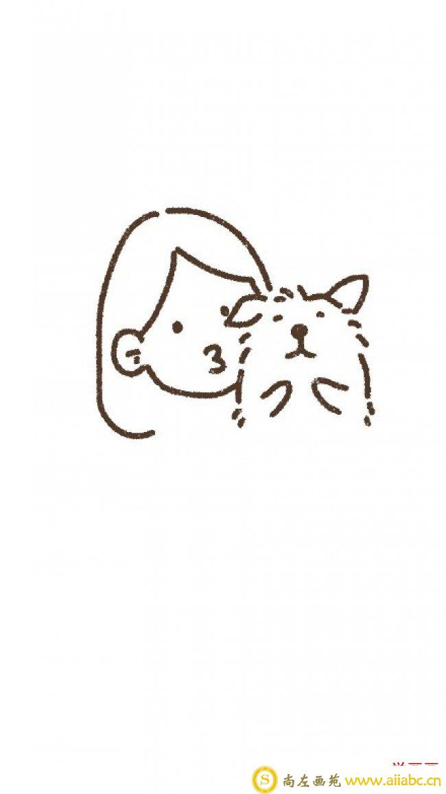 女生抱着狗狗的简笔画教程图片 女生和狗狗的简笔画画法 女生爱狗狗_