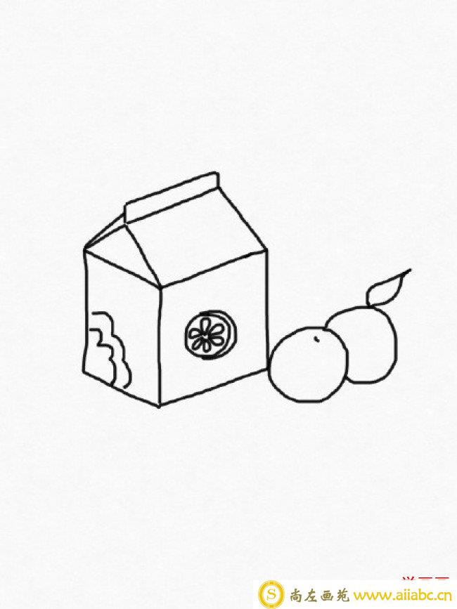 包装盒果汁和水果橙子简笔画教程图片 立体包装盒简笔画画法_