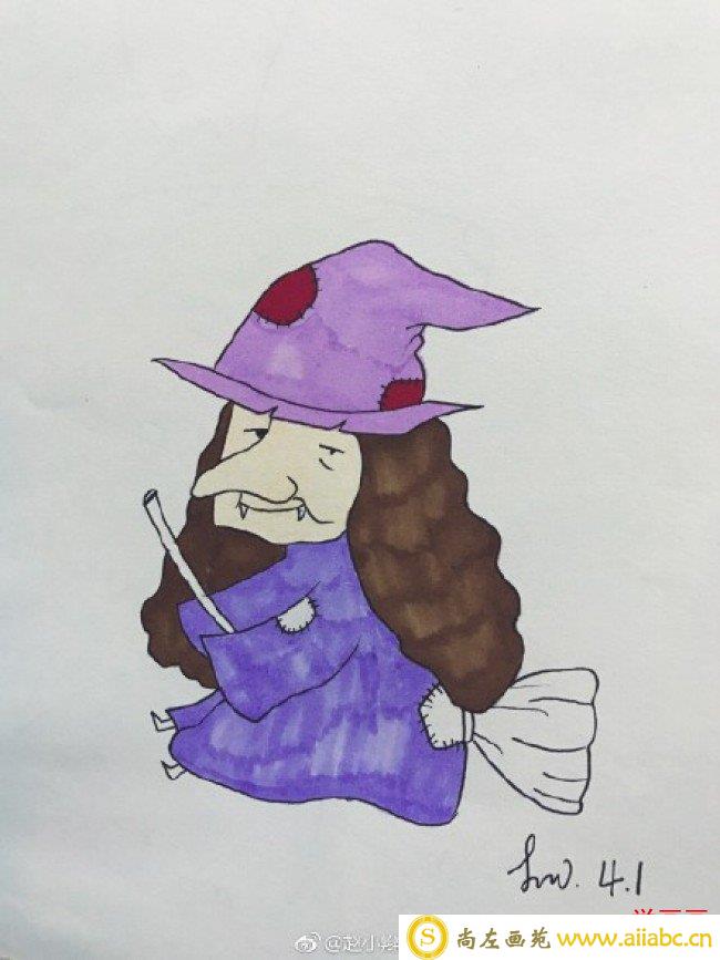 骑扫帚的老巫婆简笔画教程图片 老女巫的画法 女巫怎么画_