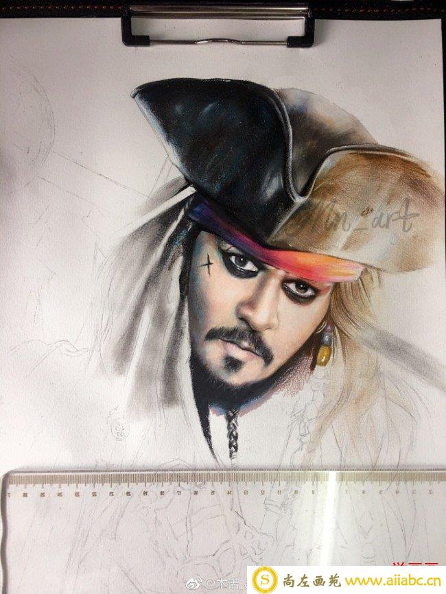 加勒比海盗杰克船长彩铅画图片 杰克船彩铅长手绘教程怎么画 画法_