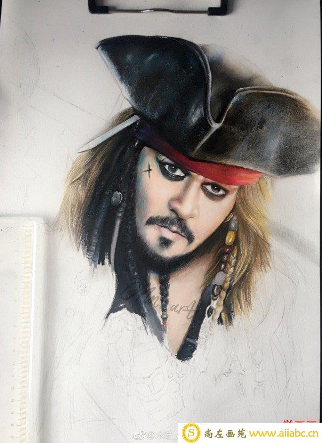 加勒比海盗杰克船长彩铅画图片 杰克船彩铅长手绘教程怎么画 画法_