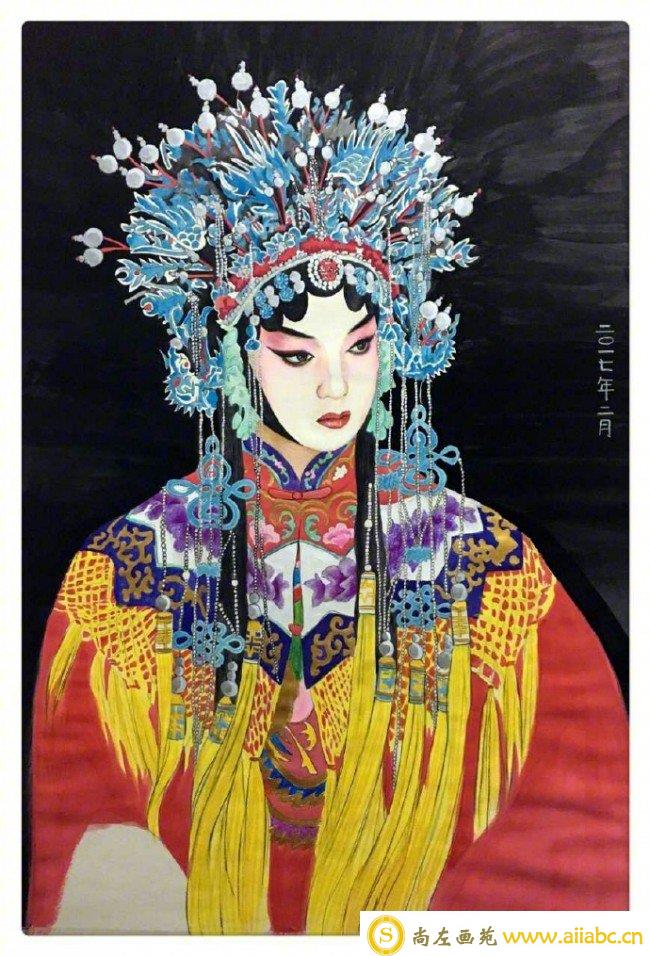超美古装彩铅和水彩上色京剧戏服美女教程图片 根据真人照片写实 唯美意境_