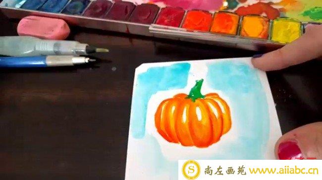 【视频】很简单的万圣节小南瓜水彩画手绘视频教程 立体有质感的南瓜画法_