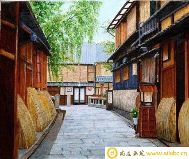 描绘日本小镇街头建筑风景的水彩画 日本插画师Hiroki_
