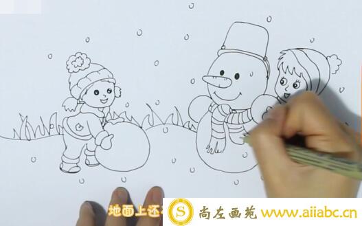 冬天小孩堆雪人简笔画怎么画？冬天小孩堆雪人简笔画步骤教程
