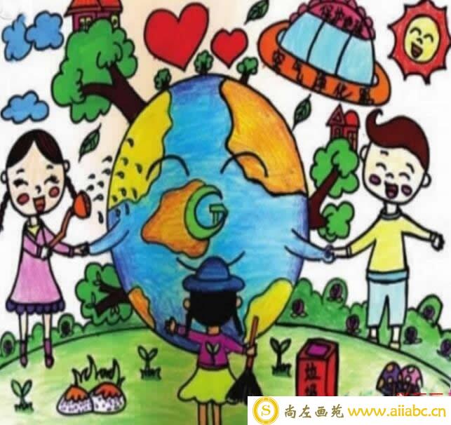 6.5世界环境日主题儿童画作品 - 给地球打扫一次卫生