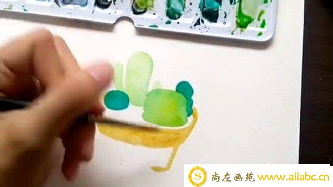 【视频】简单小清新的仙人掌盆栽水彩手绘视频教程 可爱的仙人掌怎么画？_