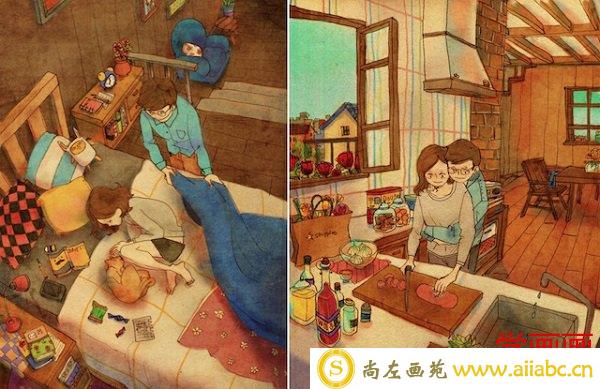 韩国插画师puuung的暖心爱情故事插画 - 图1