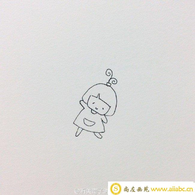 小女孩抓着气球飞翔的简笔画教程 可爱唯美的小女孩和气球的简笔画画法图片_