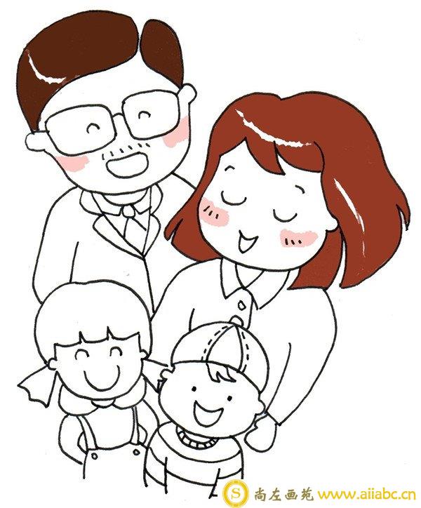 卡通一家人头部上色儿童画图片
