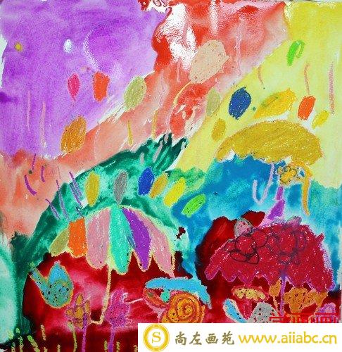 儿童水粉画铜奖作品：《彩虹雨》，参赛年龄5岁