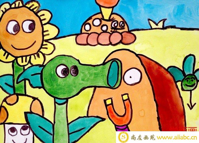 儿童水粉画优秀奖作品：植物大战僵尸，参赛年龄10岁