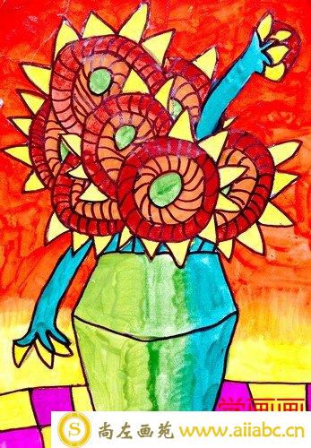 儿童水粉画铜奖作品：向日葵，参赛年龄8岁