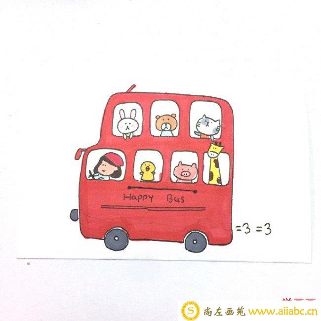 装满小动物的巴士简笔画教程 可爱小巴士怎么画 巴士的简笔画画法_