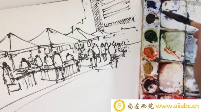 【视频】风景速写水彩上色手绘视频教程 教你快速简单的画出水彩建筑街景_