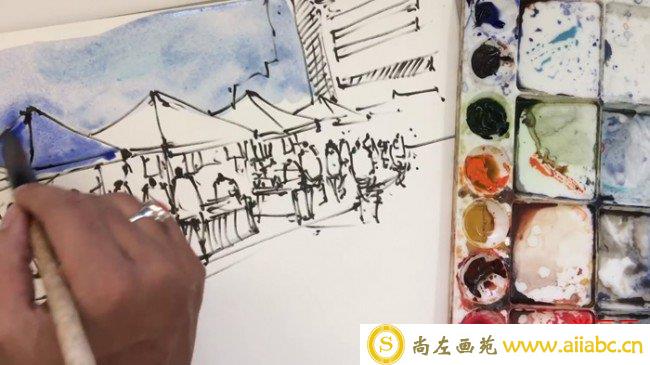 【视频】风景速写水彩上色手绘视频教程 教你快速简单的画出水彩建筑街景_