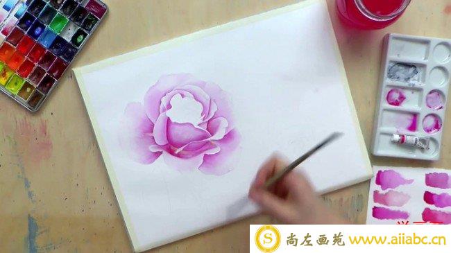 【视频】好看的玫瑰花水彩画手绘视频教程 演示玫瑰花水彩画过程_