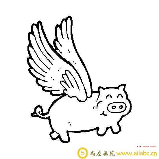 飞猪简笔画图片 带翅膀的猪卡通简笔画