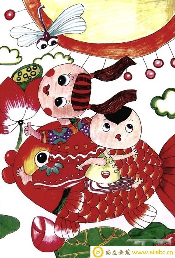 关于春节的儿童画 儿童画年年有余怎么画