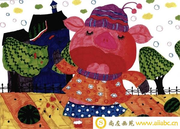儿童画基础教程 小猪吃西瓜儿童画