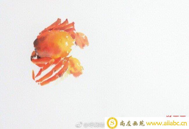 煮熟的大闸蟹美食水彩画图片 螃蟹水彩手绘教程 美味螃蟹怎么画 画法_