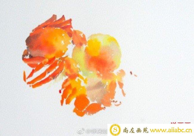 煮熟的大闸蟹美食水彩画图片 螃蟹水彩手绘教程 美味螃蟹怎么画 画法_