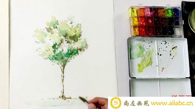 【视频】用水彩画出一颗很漂亮的树木手绘视频教程 很简洁也很清新_